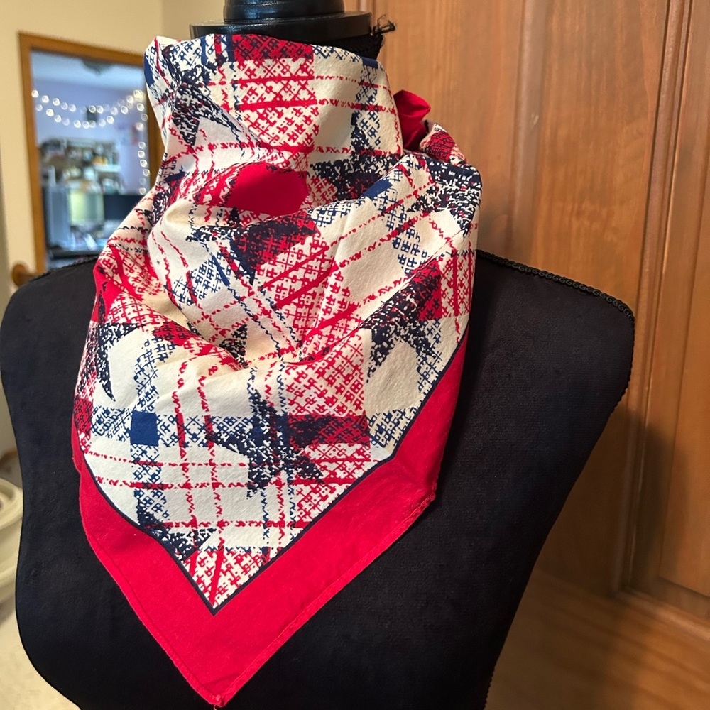 Red and Blue Plaid Bandana Scarf
